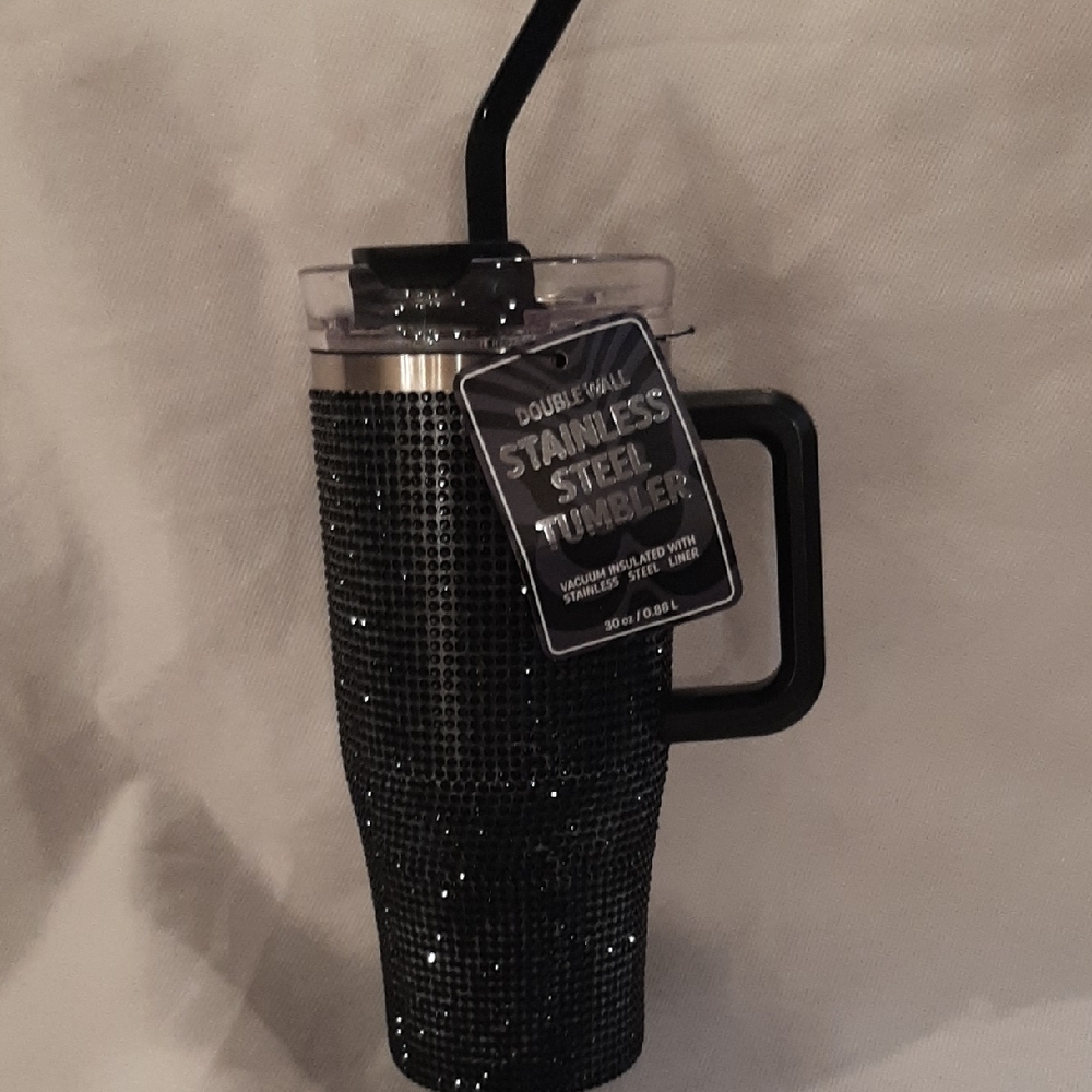 Black Rhinestone Stainless Steel Tumbler